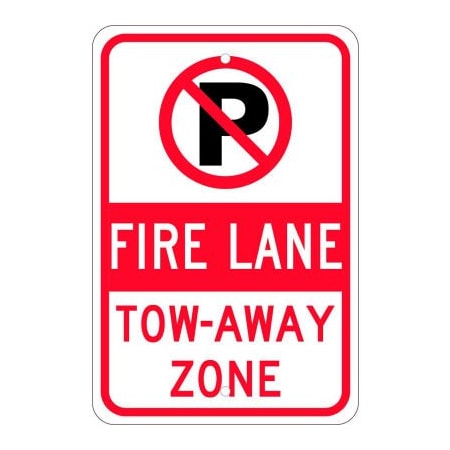 National Marker Co NMC Traffic Sign, No Parking Fire Lane Tow-Away Zone, 18in X 12in, White TM062K